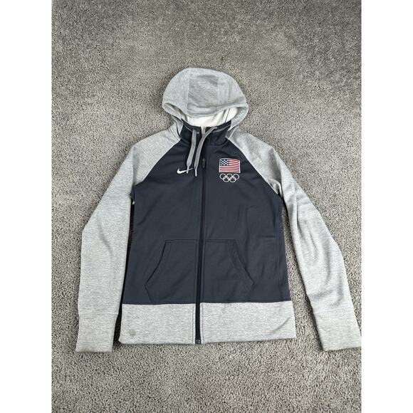 Team USA Jacket Womens Medium Gray Navy Olympic Nike Therma Fit Hooded Zip Up - Picture 1 of 13